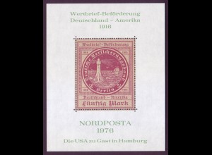 Vignette Nordposta 1976 Wertbrief Beförderung Deutschland Amerika 1916 