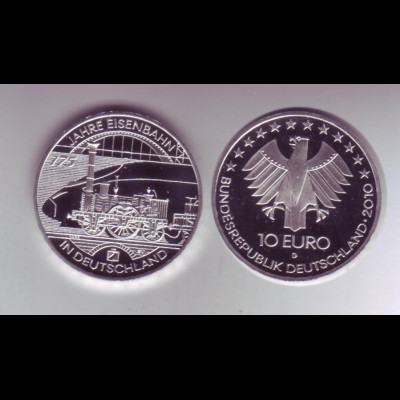 Silbermünze 10 Euro 2010 175 Jahre Eisenbahn stempelglanz