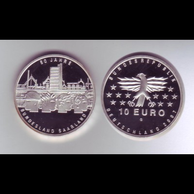 Silbermünze 10 Euro spiegelglanz 2007 50 Jahre Saarland 