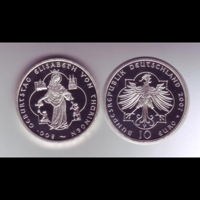 Silbermünze 10 Euro spiegelglanz 2007 Elisabeth v. Thüringen 