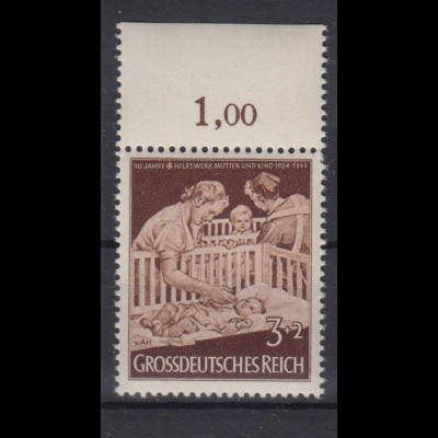 Deutsches Reich 869 Oberrand 10 Jahre Hilfswerk Mutter und Kind 3+ 2 Pf ** /1