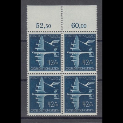 Deutsches Reich 868 4er Bl. Oberrand 25 Jahre Luftpostdienst 42+ 108 Pf **