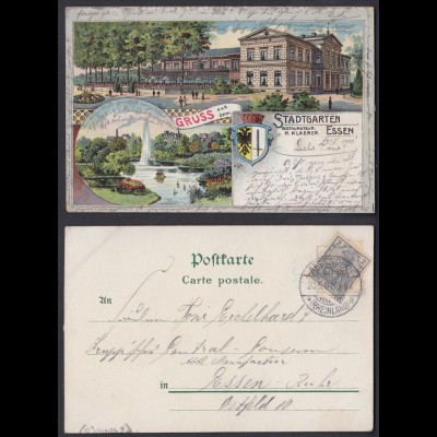 Ansichtskarte Gruss aus dem Stadtgarten Essen Restaurateur H. Klaeren 1901