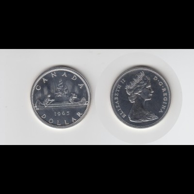 Silbermünze Kanada 1 Dollar 1965 Kanu stempelglanz