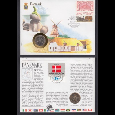 Numisbrief United Nation Dänemark Kopenhagen 1988 mit Münze 1 Krone 1988