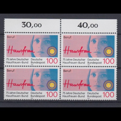 Bund 1460 mit Oberrand 4er Block Deutscher Hausfrauen Bund 100 Pf postfrisch
