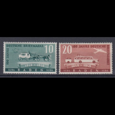 Französische Zone Baden 54-55 100 Jahre dt. Briefmarken 10 + 20 Pf ** 