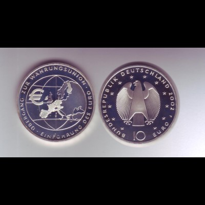 Silbermünze 10 Euro spiegelglanz 2002 Währungsunion 