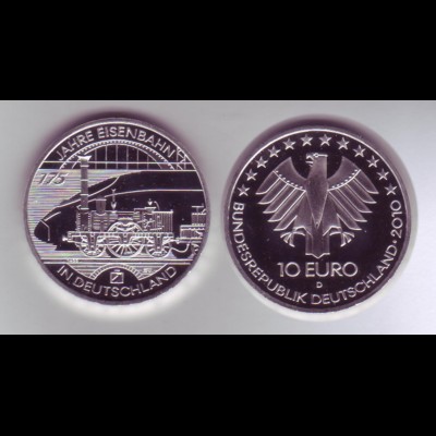 Silbermünze 10 Euro spiegelglanz 2010 175 Jahre Eisenbahn 