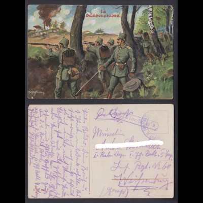 Ansichtskarte Soldatenkarte I. WK Im Schützengraben Geprüft 2. Rkr. Dep. Jgr. 8