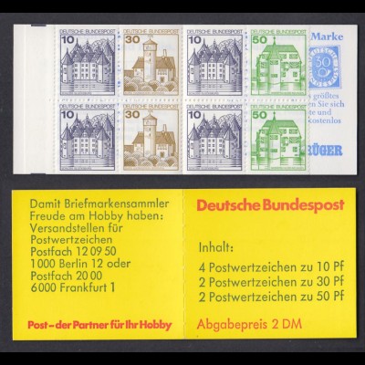 Bund Markenheftchen 22 I e Burgen + Schlösser 1980 postfrisch 