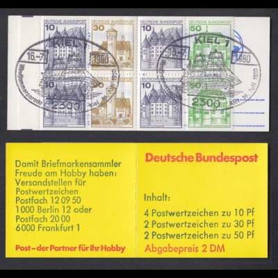 Bund Markenheftchen 22 I d Burgen + Schlösser 1980 mit Sonderstempel Kiel