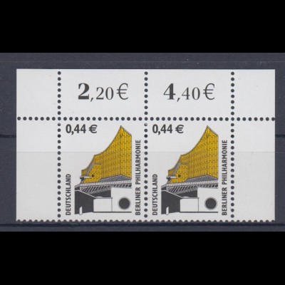 Bund 2298 Eckrand oben links + rechts waagerechtes Paar SWK 44 Cent postfrisch