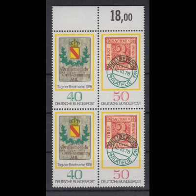 Bund 980-981 4er Block mit Oberrand Tag der Briefmarke 40 Pf + 50 Pf postfrisch