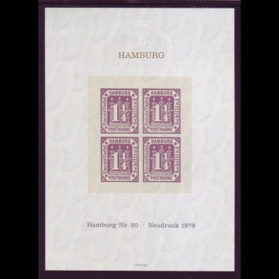 Vignette offizieller Neudruck 1978 Hamburg Nr. 20 Nordposta 4er Block