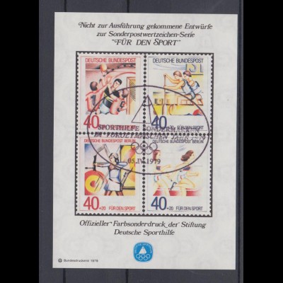 offizieller Farbsonderdruck Sporthilfe Briefmarkenmesse Essen 1979 gestempelt