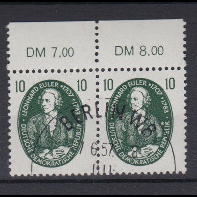 DDR 575 mit Oberrand waagerechtes Paar Leonhard Euler 10 Pf Sonderstempel /2