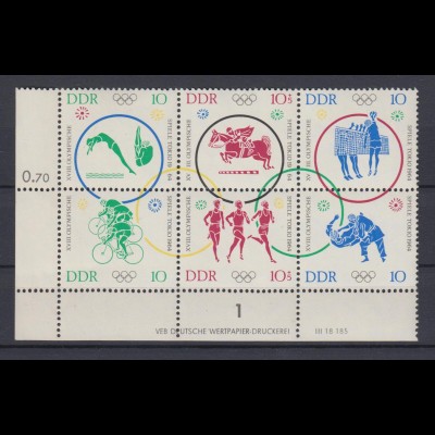 DDR 1039-1044 Zusammendrucke mit Druckvermerk Olympische Sommerspiele postfrisch