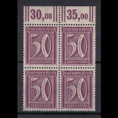 Deutsches Reich 183 b mit Oberrand 4er Block Ziffern 50 Pf postfrisch /1
