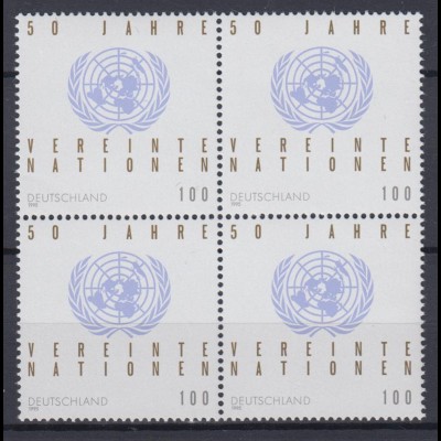Bund 1804 4er Block 50 Jahre Vereinte Nation 100 Pf postfrisch