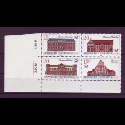 DDR 3067-3070 Zusammendruck 4er Bl. Historische Postgebäude postfrisch