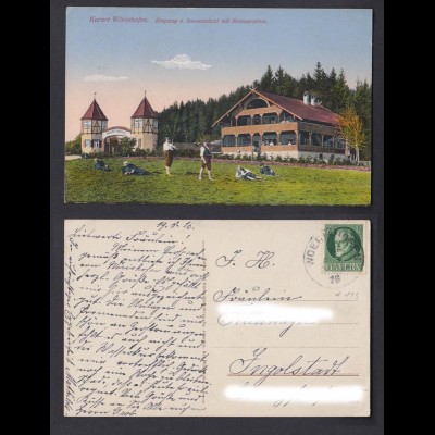 Ansichtskarte Kurort Wörishofen Eingang v. Sonnenbüchl + Restauration 1916