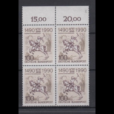 Bund 1445 mit Oberrand 4er Block 500 Jahre Postverbindung in Europa 100 Pf **/2