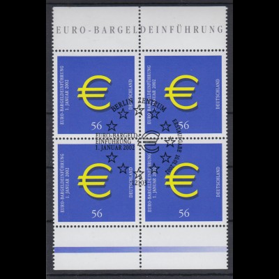 Bund 2234 Oberrand + Unterrand 4er Block Einführung der Euro-Münzen 56 C ESST /1