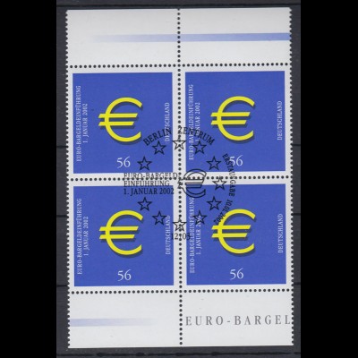 Bund 2234 Oberrand + Unterrand 4er Block Einführung der Euro-Münzen 56 C ESST /2