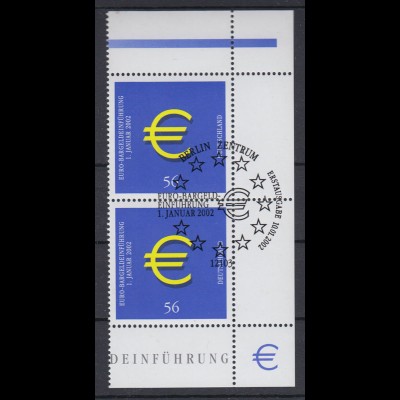 Bund 2234 Eckrand rechts oben und unten Einführung der Euro-Münzen 56 C ESST 