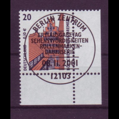 Bund 2224 Eckrand rechts unten SWK 20 Pf/0,10 € mit Ersttagsstempel Berlin