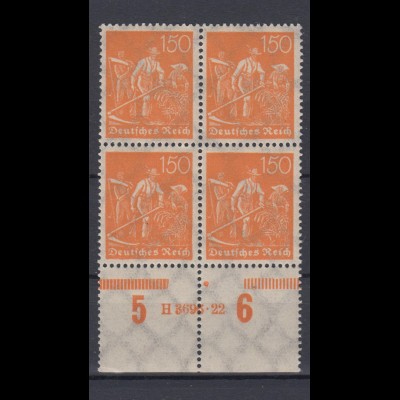 Deutsches Reich 189 mit Unterrand 4er Block + HAN Schnitter 150 Pf postfrisch /3
