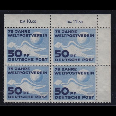 DDR 242 Eckrand rechts oben 4er Block 75 Jahre Weltpostverein 50 Pf postfrisch