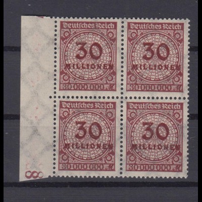 Deutsches Reich 320 AW 4er Block Bogenwertzähler Kreis mit Rosetten 30 Mio **/7
