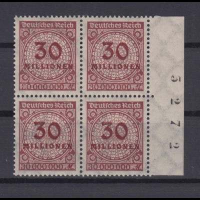 Deutsches Reich 320 AW 4er Block Bogennummer rechts Kreis mit Rosetten 30 Mio **