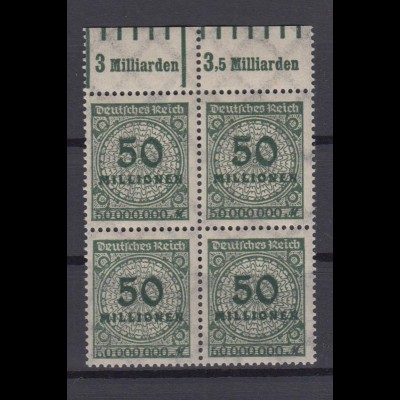 Deutsches Reich 321 AW Oberrand 4er Block Wertangaben mit Rosetten 50 Mio M **