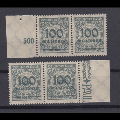 Deutsches Reich 324 AP mit Seitenrand Paar Ziffern im Kreis 500 Mio M **