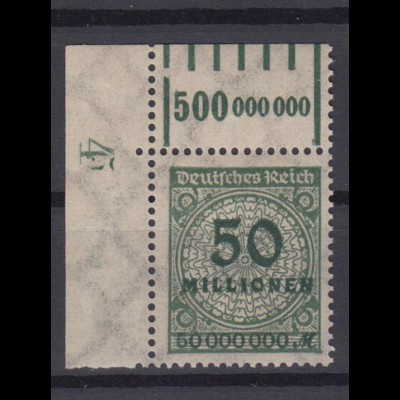 Deutsches Reich 321 AW Eckrand links oben Ziffern 50 Mio M postfrisch