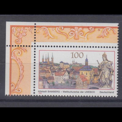 Bund 1881 Eckrand links oben UNESCO-Welterbe Altstadt Bamberg 100 Pf postfrisch