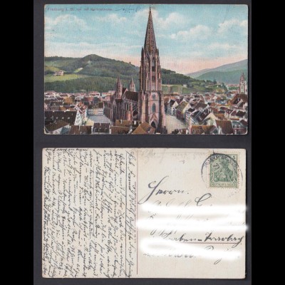 Ansichtskarte Freiburg im Breisgau von der Martinskirche gestempelt Frankfurt 