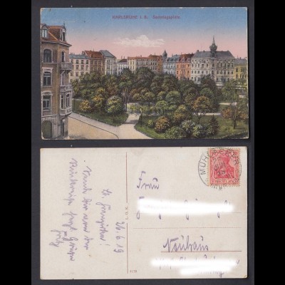 Ansichtskarte Karlsruhe im Breisgau Sonntagsplatz gestempelt Mühlacker 1919