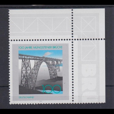 Bund 1931 Eckrand rechts oben 100 Jahre Müngstener Brücke 100 Pf postfrisch 