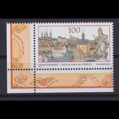 Bund 1881 Eckrand links unten UNESCO-Welterbe Altstadt Bamberg 100 Pf postfrisch