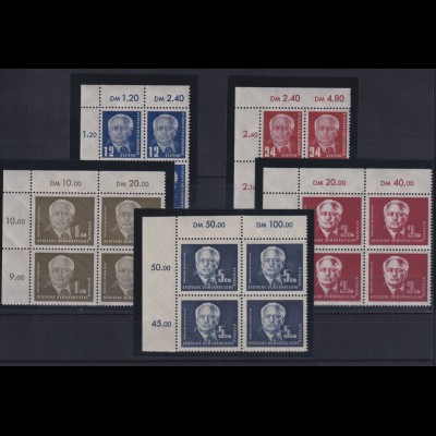 DDR 251-255 Eckrand links oben 4er Block Präsident Wilhelm Pieck postfrisch