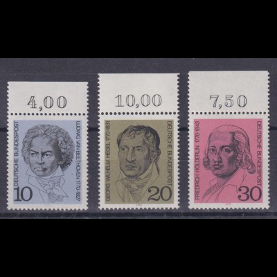 Bund 616-618 mit Oberrand Ludwig v. Bethoven 10 Pf, 20 Pf, 30 Pf postfrisch
