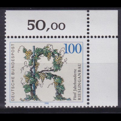Bund 1446 Eckrand rechts oben 500 Jahre Rieslinganbau 100 Pf postfrsich