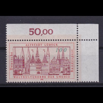 Bund 1447 Eckrand rechts oben UNESCO Welterbe 100 Pf postfrisch