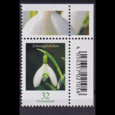 Bund 3655 EAN-Code Eckrand rechts oben Blumen Schneeglöckchen 32 C postfrisch
