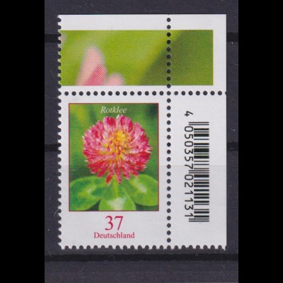 Bund 3656 EAN-Code Eckrand rechts oben Blumen Rotklee 37 C postfrisch