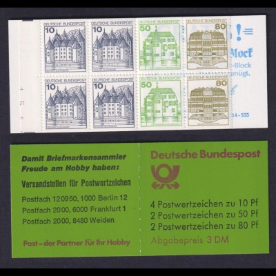 Bund Markenheftchen 24 h mit Randzahlen Burgen + Schlösser 1982 postfrisch